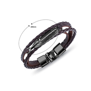 Simple and Fashion Plated Black Feather Multilayer Brown Leather Bracelet