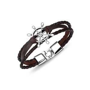 Fashion Personality Rudder Multilayer Brown Leather Bracelet