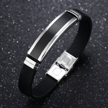 Load image into Gallery viewer, Simple and Fashion Plated Black Geometric Rectangular Titanium Steel Silicone Bracelet