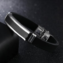 Load image into Gallery viewer, Simple and Fashion Plated Black Geometric Rectangular Titanium Steel Silicone Bracelet