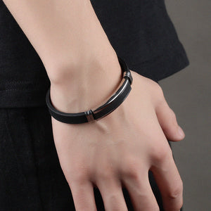 Simple and Fashion Plated Black Geometric Rectangular Titanium Steel Silicone Bracelet