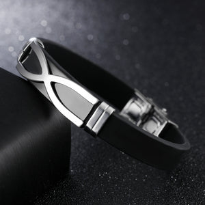 Fashion Creative Plated Black Cross Geometry Rectangular Titanium Steel Silicone Bracelet