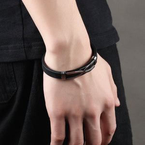 Fashion Creative Plated Black Cross Geometry Rectangular Titanium Steel Silicone Bracelet