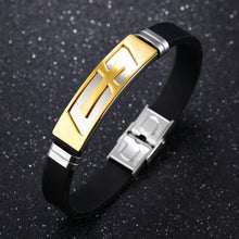 Load image into Gallery viewer, Simple Creative Plated Gold Hollow Cross Geometric Rectangular Titanium Steel Silicone Bracelet