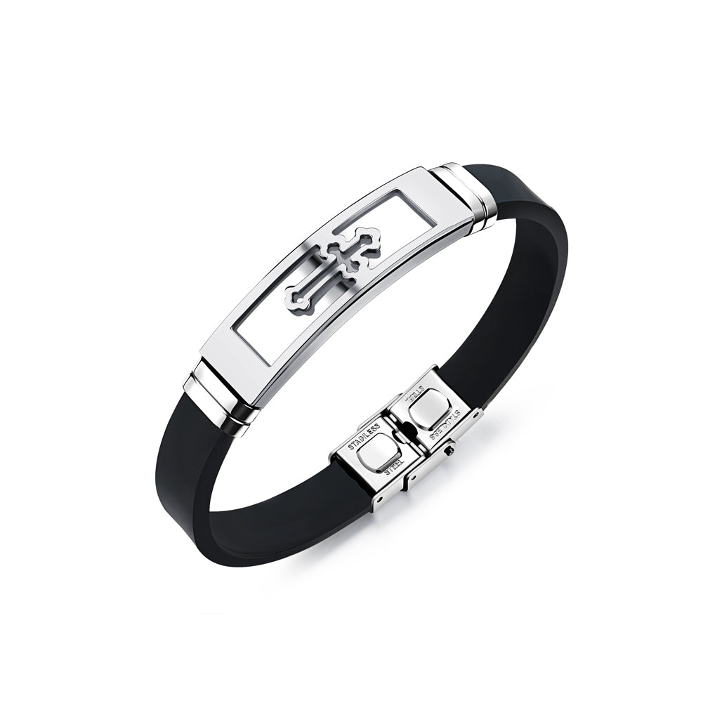 Fashion Simple Cross Geometry Titanium Steel Silicone Bracelet