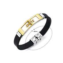 Load image into Gallery viewer, Fashion Simple Plated Gold Cross Geometry Titanium Steel Silicone Bracelet