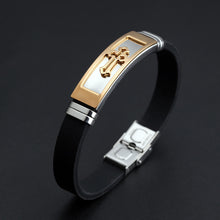Load image into Gallery viewer, Fashion Simple Plated Gold Cross Geometry Titanium Steel Silicone Bracelet