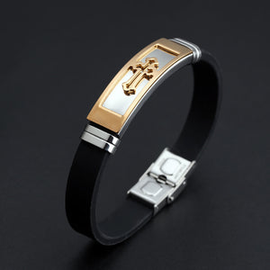 Fashion Simple Plated Gold Cross Geometry Titanium Steel Silicone Bracelet
