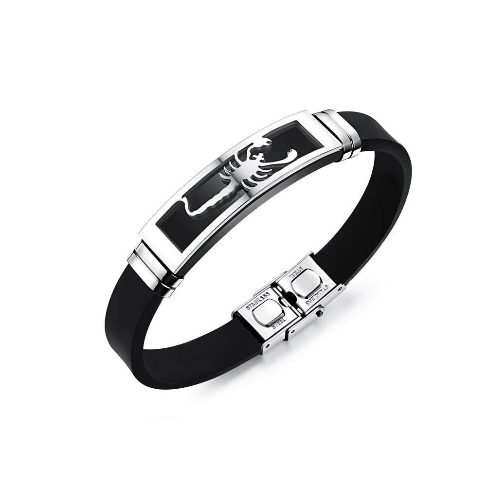 Fashion Personality Hollow Scorpion Geometric Titanium Steel Silicone Bracelet