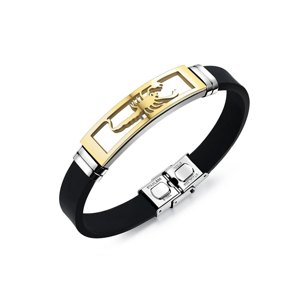Fashion Personality Plated Gold Hollow Scorpion Geometric Titanium Steel Silicone Bracelet