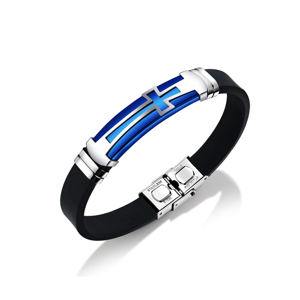 Fashion Simple Plated Blue Cross Geometry Titanium Steel Silicone Bracelet