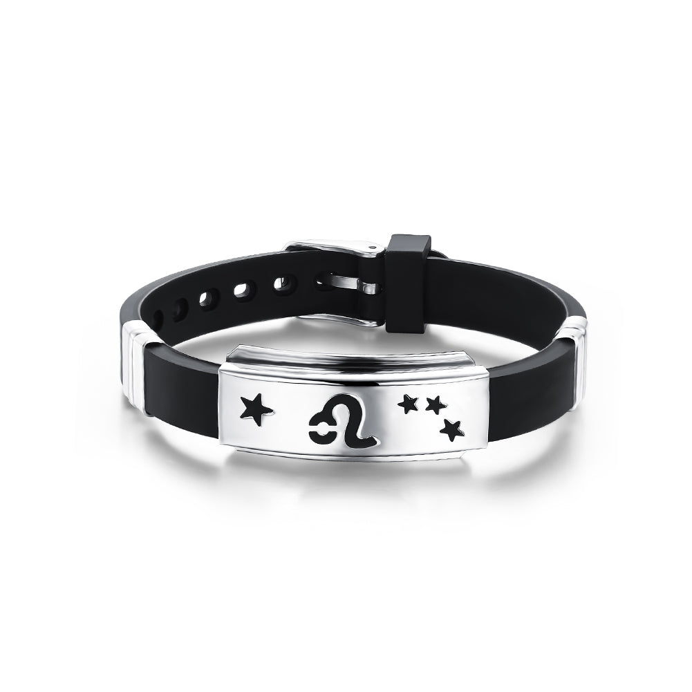 Simple Fashion Twelve Constellation Leo Geometric Titanium Steel Silicone Bracelet