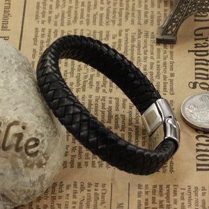 Simple Fashion Wide Version Woven Black Leather Bracelet