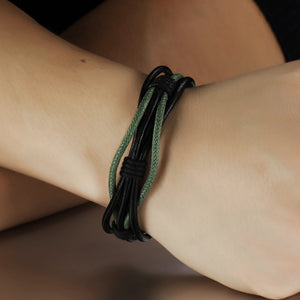 Simple Fashion Black and Green Braided Multi-layer Leather Bracelet