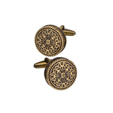 Load image into Gallery viewer, Vintage Elegant Plated Gold Roman Pattern Geometric Round Cufflinks