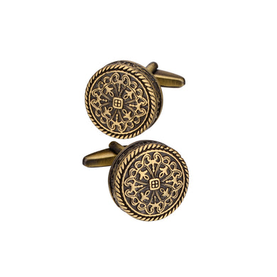 Vintage Elegant Plated Gold Roman Pattern Geometric Round Cufflinks