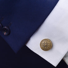 Load image into Gallery viewer, Vintage Elegant Plated Gold Roman Pattern Geometric Round Cufflinks