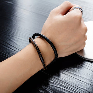 Simple Fashion Black Braided Leather Bracelet