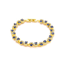 Load image into Gallery viewer, Fashion and Elegant Plated Gold Rippled Blue Cubic Zirconia Bracelet