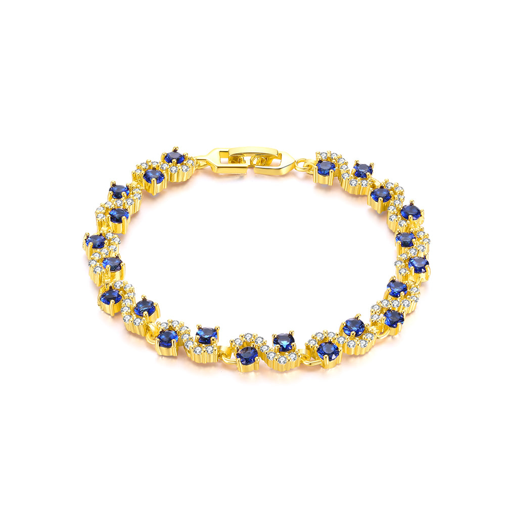 Fashion and Elegant Plated Gold Rippled Blue Cubic Zirconia Bracelet