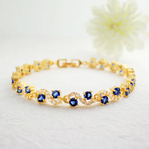 Fashion and Elegant Plated Gold Rippled Blue Cubic Zirconia Bracelet