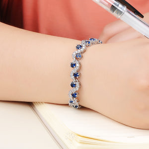 Elegant Fashion Geometric Corrugated Blue Cubic Zirconia Link Bracelet