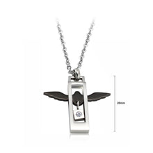 Load image into Gallery viewer, Fashion Creative Black Angel Wings Rectangular Titanium Steel Pendant with Cubic Zirconia and Necklace