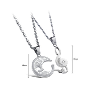 Fashion Creative Musical Note Titanium Steel Couple Pendant with Cubic Zirconia and Necklace