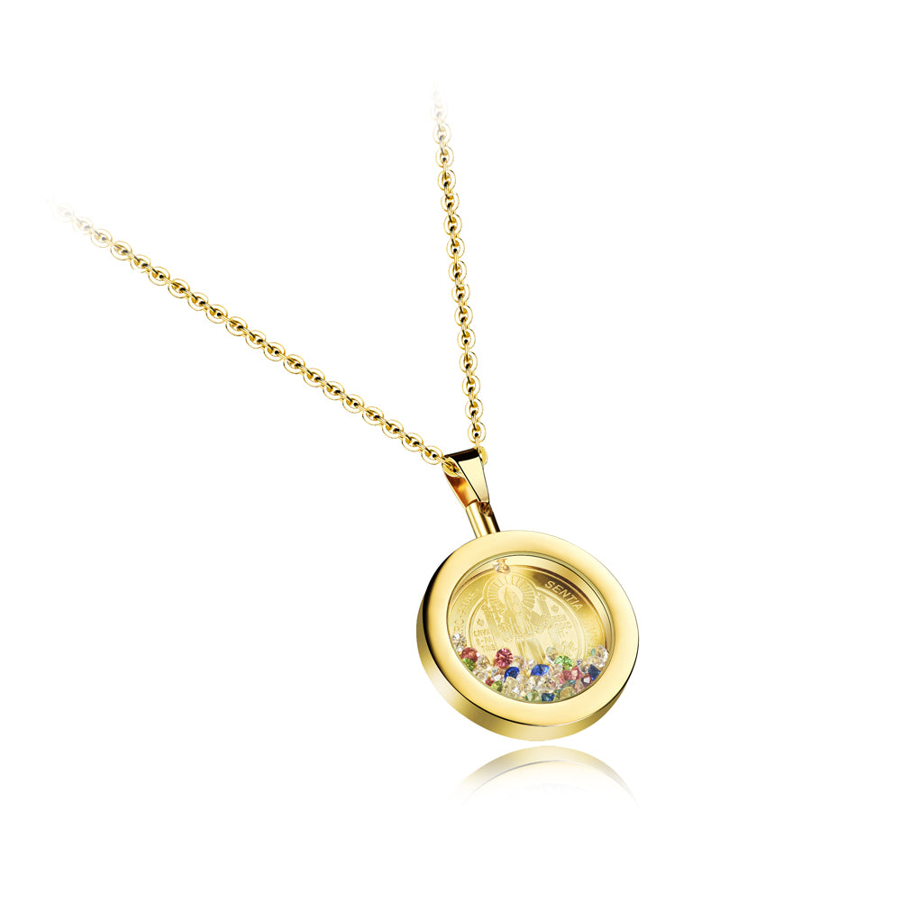 Fashionable Simple Plated Gold Religious Geometric Round Bottle Titanium Steel Pendant with Cubic Zirconia and Necklace