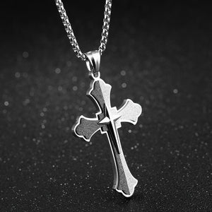 Fashion Classic Black Frosted Cross Titanium Steel Pendant with Necklace