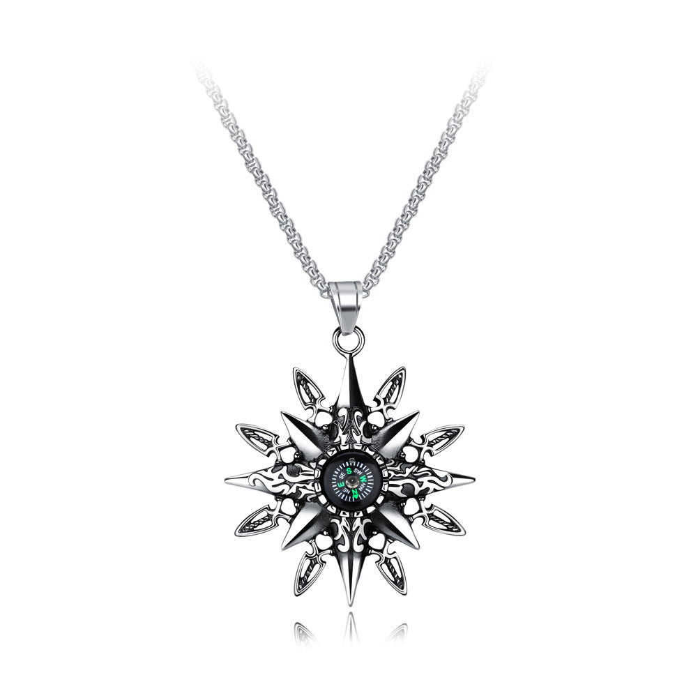 Fashion Creative Titanium Steel Compass Pendant with Necklace