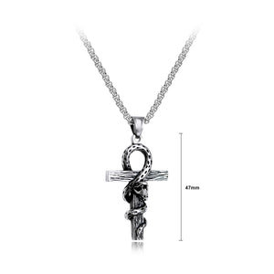 Fashion Simple Snake Wrapped Cross Titanium Steel Pendant with Necklace