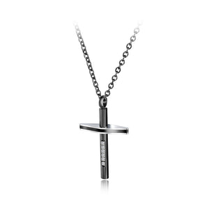 Simple and Fashion Plated Black Cross Titanium Steel Pendant with Cubic Zirconia and Necklace