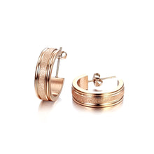 Load image into Gallery viewer, Fashion and Simple Plated Rose Gold Frosted Geometric Round Titanium Steel Stud Earrings