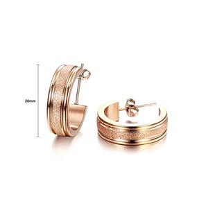 Fashion and Simple Plated Rose Gold Frosted Geometric Round Titanium Steel Stud Earrings