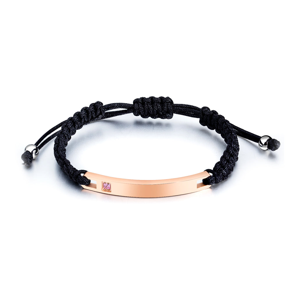 Fashion and Simple Titanium Steel Rose Gold Geometric Bar Bracelet with Pink Cubic Zirconia