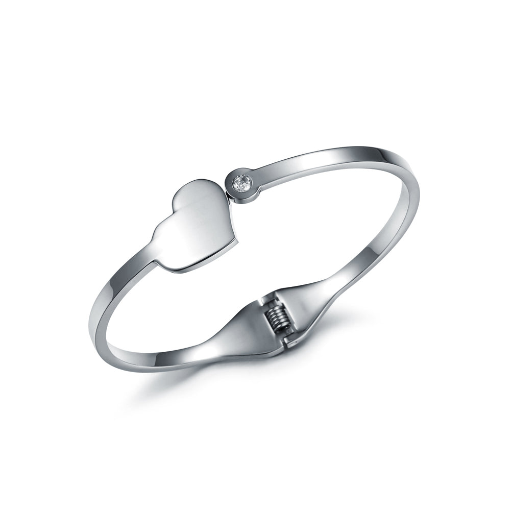 Fashion Sweet Heart-shaped Titanium Steel Bangle with Cubic Zirconia