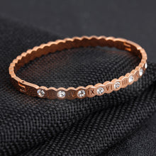 Load image into Gallery viewer, Fashion and Elegant Plated Rose Gold Roman Numeral Geometric Titanium Steel Bangle with Cubic Zirconia