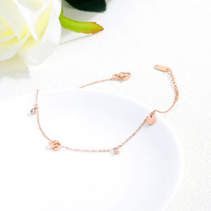 Simple and Fashion Plated Rose Gold Roman Numerals Double Ring Titanium Steel Anklet