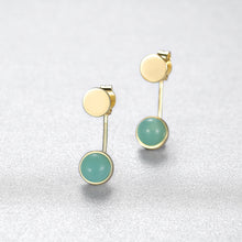 Load image into Gallery viewer, 925 Sterling Silver Plated Gold Simple Elegant Geometric Round Green Earrings