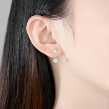 Load image into Gallery viewer, 925 Sterling Silver Plated Gold Simple Elegant Geometric Round Green Earrings