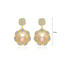 Load image into Gallery viewer, 925 Sterling Silver Plated Gold Fashion Elegant Flowers Pink Freshwater Pearl Earrings with Cubic Zirconia