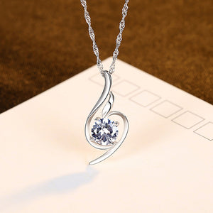925 Sterling Silver Fashion and Elegant Water Drop-shaped Cubic Zirconia Pendant with Necklace