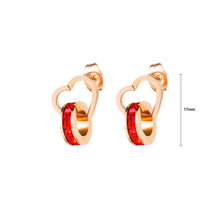 Load image into Gallery viewer, Simple Classic Plated Rose Gold Heart-shaped Circle Red Cubic Zirconia Stud Earrings