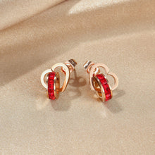 Load image into Gallery viewer, Simple Classic Plated Rose Gold Heart-shaped Circle Red Cubic Zirconia Stud Earrings