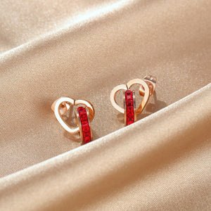 Simple Classic Plated Rose Gold Heart-shaped Circle Red Cubic Zirconia Stud Earrings