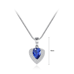 925 Sterling Silver Fashion Brilliant Water Drop-shaped Blue Cubic Zirconia Pendant with Necklace