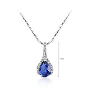 925 Sterling Silver Fashion Water Drop-shaped Blue Cubic Zirconia Pendant with Necklace