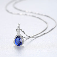 Load image into Gallery viewer, 925 Sterling Silver Fashion Water Drop-shaped Blue Cubic Zirconia Pendant with Necklace