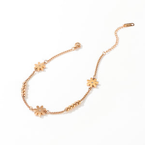 Simple and Elegant Plated Rose Gold Daisy Beaded Titanium Steel Anklet with Cubic Zirconia